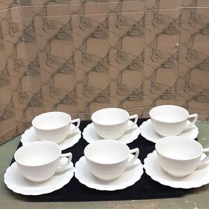 12 pc.Vintage Macbeth Evans Chinex Classic ivory custard glass cups & saucers